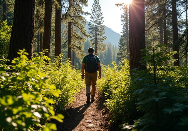 森の中をハイキングする人